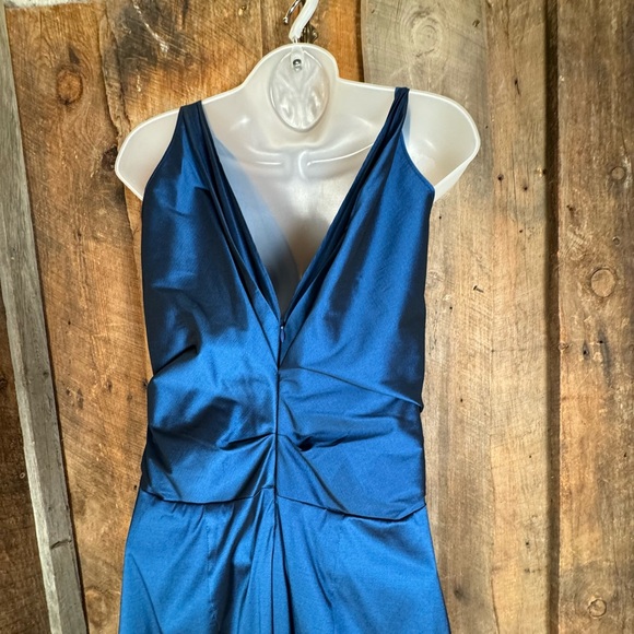 Talbot Runhof "Authentic" Dark Blue Duchess Satin Column Gown - Size 12 - NWT - Picture 8 of 14